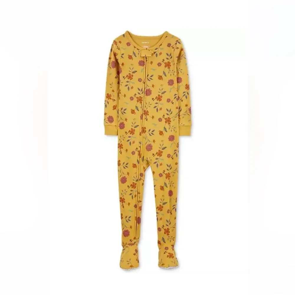 Carter Toddler Girls Yellow 1 Piece Floral Print Snug Fit Footed Pajamas 3T
